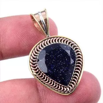 Natural Blue Sunstone 925 Solid Sterling Silver Gift TwoTone Pendant 1.50 o6Y93