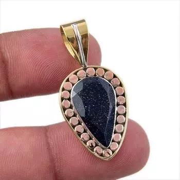 Natural Blue Sunstone 925 Solid Sterling Silver Gift TwoTone Pendant 1.50 n5m05