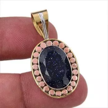 Natural Blue Sunstone 925 Solid Sterling Silver Gift TwoTone Pendant 1.50 L3M78