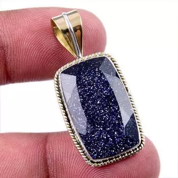 Natural Blue Sunstone 925 Solid Sterling Silver Gift TwoTone Pendant 1.50 a6M17