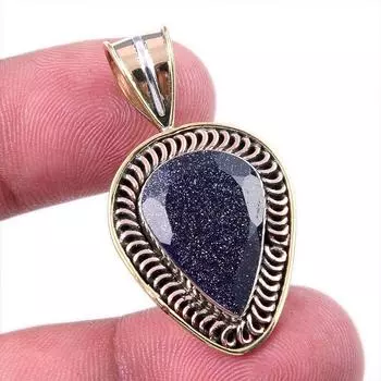 Natural Blue Sunstone 925 Solid Sterling Silver Gift TwoTone Pendant 1.50 l2G83