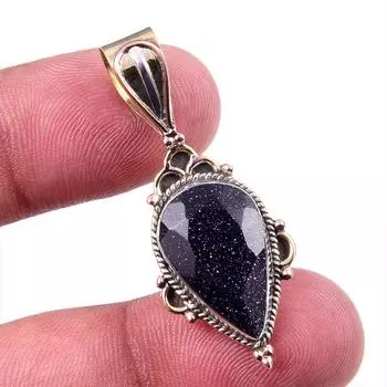 Natural Blue Sunstone 925 Solid Sterling Silver Gift TwoTone Pendant 1.50 c0K35