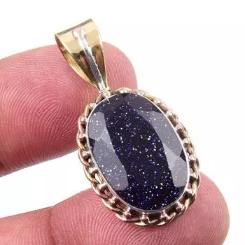 Natural Blue Sunstone 925 Solid Sterling Silver Gift TwoTone Pendant 1.25 z9o21