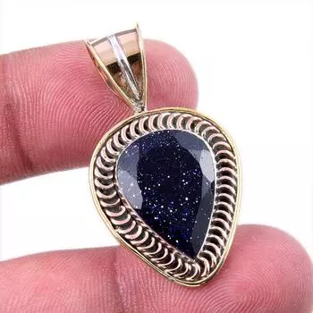 Natural Blue Sunstone 925 Solid Sterling Silver Gift TwoTone Pendant 1.50 g5I79