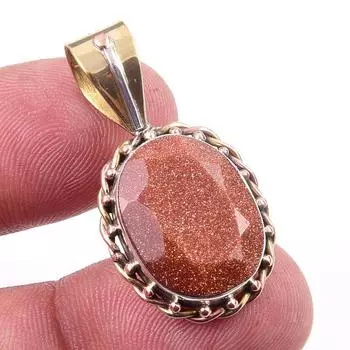 Natural Blue Sunstone 925 Solid Sterling Silver Gift TwoTone Pendant 1.25 D6i24
