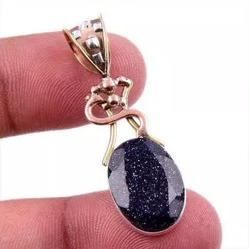 Natural Blue Sunstone 925 Solid Sterling Silver Gift TwoTone Pendant 1.75 f2o04