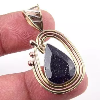 Natural Blue Sunstone 925 Solid Sterling Silver Gift TwoTone Pendant 1.50 p3Y58