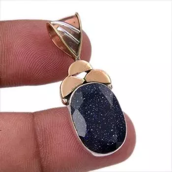 Natural Blue Sunstone 925 Solid Sterling Silver Gift TwoTone Pendant 1.50 f2t79