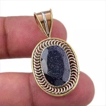 Natural Blue Sunstone 925 Solid Sterling Silver Gift TwoTone Pendant 1.50 r8e97