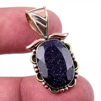 Natural Blue Sunstone 925 Solid Sterling Silver Gift TwoTone Pendant 1.25 P8t98