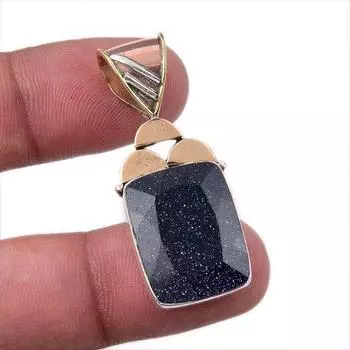 Natural Blue Sunstone 925 Solid Sterling Silver Gift TwoTone Pendant 1.75 y6t94