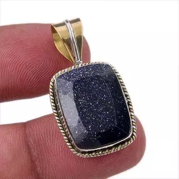 Natural Blue Sunstone 925 Solid Sterling Silver Gift TwoTone Pendant 1.25 l9U47