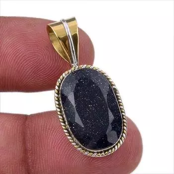 Natural Blue Sunstone 925 Solid Sterling Silver Gift TwoTone Pendant 1.25 d5C35