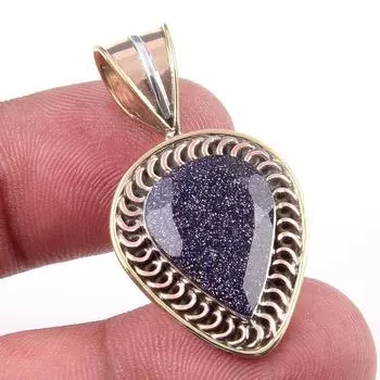 Natural Blue Sunstone 925 Solid Sterling Silver Gift TwoTone Pendant 1.25 S8g84