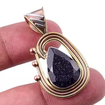 Natural Blue Sunstone 925 Solid Sterling Silver Gift TwoTone Pendant 1.50 i7E29