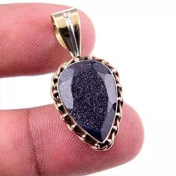 Natural Blue Sunstone 925 Solid Sterling Silver Gift TwoTone Pendant 1.25 B6G39