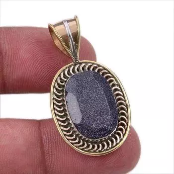 Natural Blue Sunstone 925 Solid Sterling Silver Gift TwoTone Pendant 1.50 F0i59
