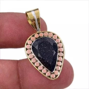 Natural Blue Sunstone 925 Solid Sterling Silver Gift TwoTone Pendant 1.50 C6b89