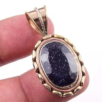 Natural Blue Sunstone 925 Solid Sterling Silver Gift TwoTone Pendant 1.50 E8h39