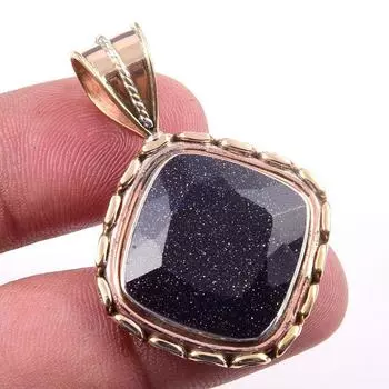 Natural Blue Sunstone 925 Solid Sterling Silver Gift TwoTone Pendant 1.50 O4T00