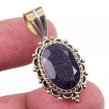 Natural Blue Sunstone 925 Solid Sterling Silver Gift TwoTone Pendant 1.50 e0d99