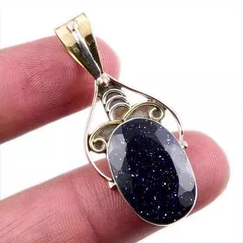 Natural Blue Sunstone 925 Solid Sterling Silver TwoTone Gift Pendant 1.5 t2o35
