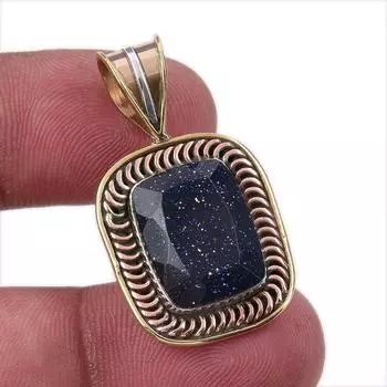 Natural Blue Sunstone 925 Solid Sterling Silver Gift TwoTone Pendant 1.50 y2k51