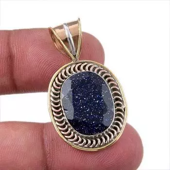 Natural Blue Sunstone 925 Solid Sterling Silver Gift TwoTone Pendant 1.50 a9N06