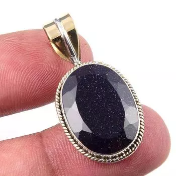 Natural Blue Sunstone 925 Solid Sterling Silver Gift TwoTone Pendant 1.50 Z7R83