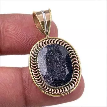 Natural Blue Sunstone 925 Solid Sterling Silver Gift TwoTone Pendant 1.50 h6t44