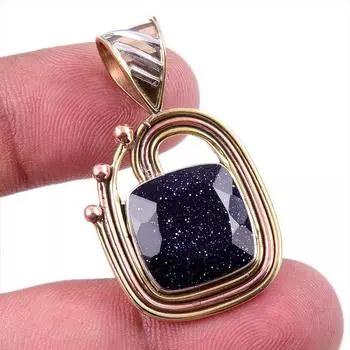 Natural Blue Sunstone 925 Solid Sterling Silver Gift TwoTone Pendant 1.50 z6O92