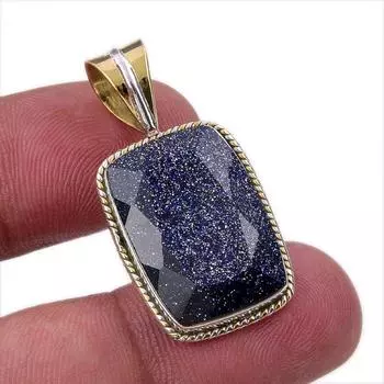 Natural Blue Sunstone 925 Solid Sterling Silver Gift TwoTone Pendant 1.50 y9L21