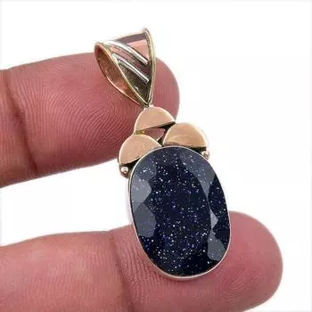 Natural Blue Sunstone 925 Solid Sterling Silver Gift TwoTone Pendant 1.50 l6H02