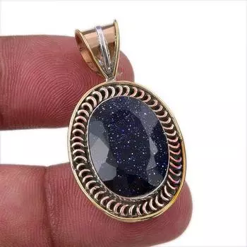 Natural Blue Sunstone 925 Solid Sterling Silver Gift TwoTone Pendant 1.50 D8I47