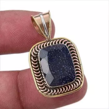 Natural Blue Sunstone 925 Solid Sterling Silver Gift TwoTone Pendant 1.50 p5o03