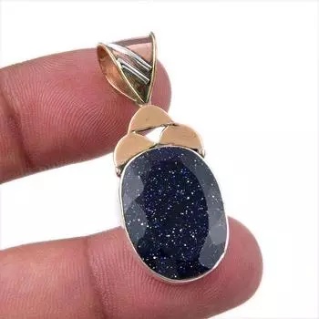 Natural Blue Sunstone 925 Solid Sterling Silver Gift TwoTone Pendant 1.50 p9C68