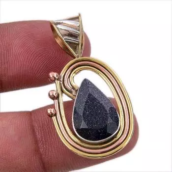Natural Blue Sunstone 925 Solid Sterling Silver Gift TwoTone Pendant 1.50 P3d87