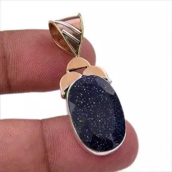 Natural Blue Sunstone 925 Solid Sterling Silver Gift TwoTone Pendant 1.50 T6C22