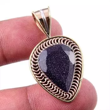 Natural Blue Sunstone 925 Solid Sterling Silver Gift TwoTone Pendant 1.50 w8w18