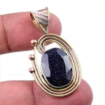 Natural Blue Sunstone 925 Solid Sterling Silver Gift TwoTone Pendant 1.50 i3v56