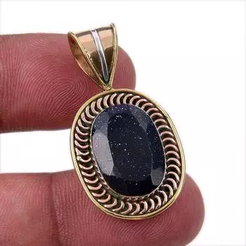 Natural Blue Sunstone 925 Solid Sterling Silver Gift TwoTone Pendant 1.50 l0t25