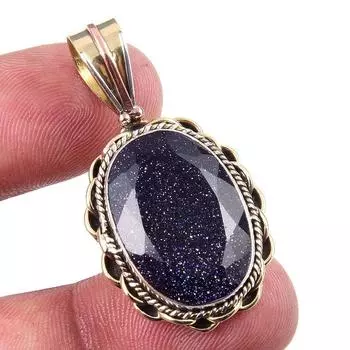 Natural Blue Sunstone 925 Solid Sterling Silver Gift TwoTone Pendant 1.50 D9M14