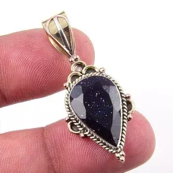 Natural Blue Sunstone 925 Solid Sterling Silver Gift TwoTone Pendant 1.50 P7z34