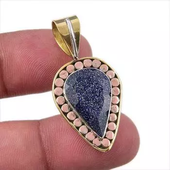 Natural Blue Sunstone 925 Solid Sterling Silver Gift TwoTone Pendant 1.50 Z4I14