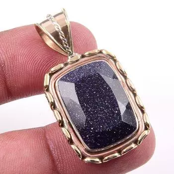 Natural Blue Sunstone 925 Solid Sterling Silver Gift TwoTone Pendant 1.50 i8l84