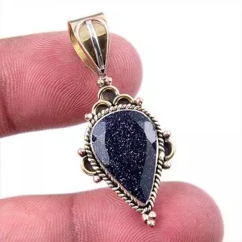 Natural Blue Sunstone 925 Solid Sterling Silver Gift TwoTone Pendant 1.50 k8k13