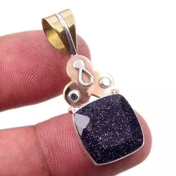 Natural Blue Sunstone 925 Solid Sterling Silver Gift TwoTone Pendant 1.50 v9b26