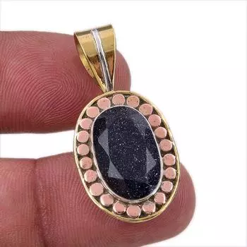 Natural Blue Sunstone 925 Solid Sterling Silver Gift TwoTone Pendant 1.50 z5N07