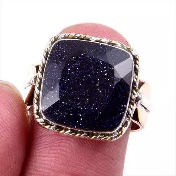Natural Blue Sunstone Gemstone 925 Solid Silver Jewelry Two Tone Ring S.7US S7j45
