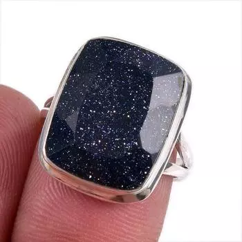 Natural Blue Sunstone Gemstone 925 Solid Sterling Silver Jewelry Ring S.6 Z7J97